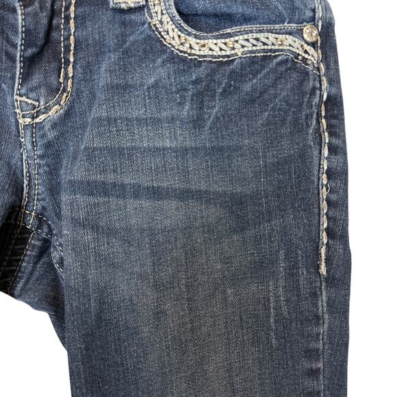 Grace In La Jeans Womens 7/27 Blue Denim Stretch Beaded 5-Pockets Boot Cut Leg - Picture 7 of 16